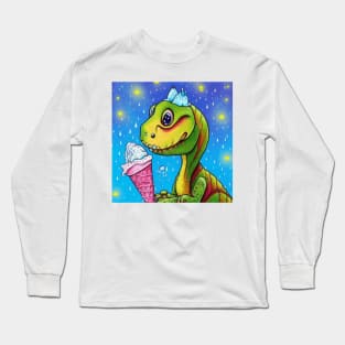 happy dinosaur love ice cream Long Sleeve T-Shirt